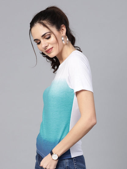 Women's Blue Ombre Round Neck Tee