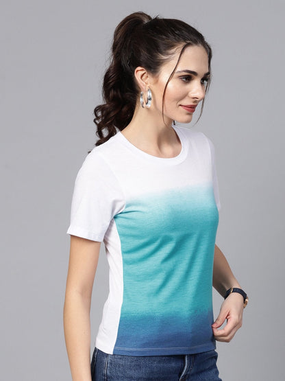 Women's Blue Ombre Round Neck Tee