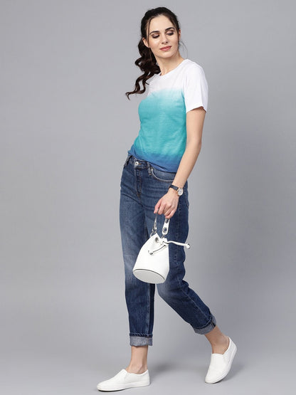 Women's Blue Ombre Round Neck Tee