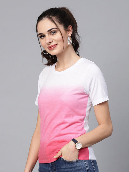 Women's Pink Ombre Round Neck Tee