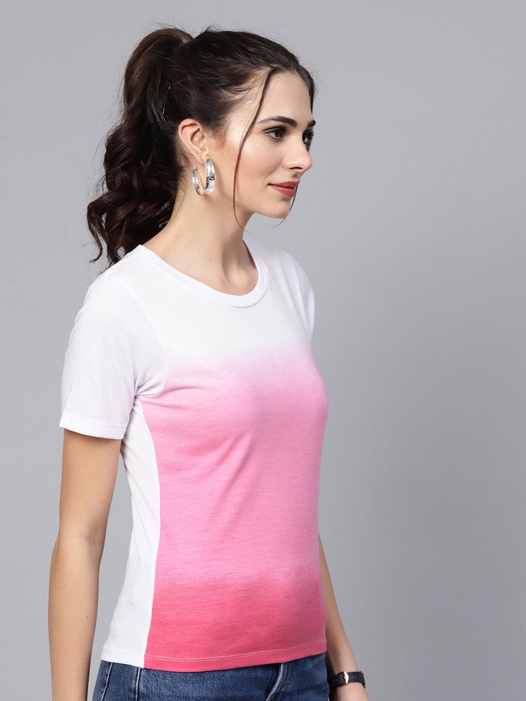 Women's Pink Ombre Round Neck Tee