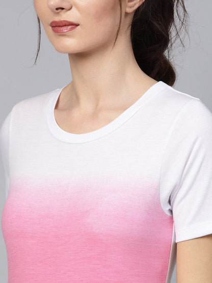 Women's Pink Ombre Round Neck Tee