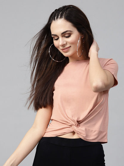 Women's Peach Knot Hem Crop Tee