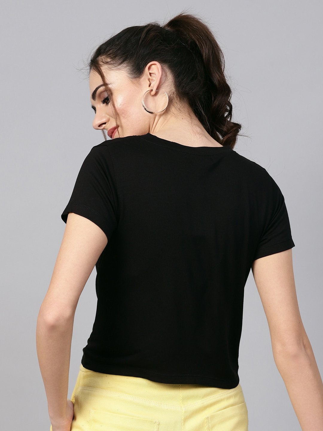 Women's Black Knot Hem Crop Tee