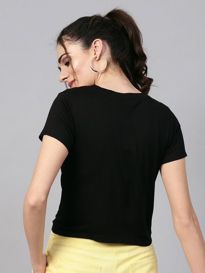 Women's Black Knot Hem Crop Tee