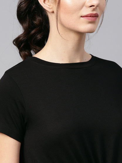 Women's Black Knot Hem Crop Tee