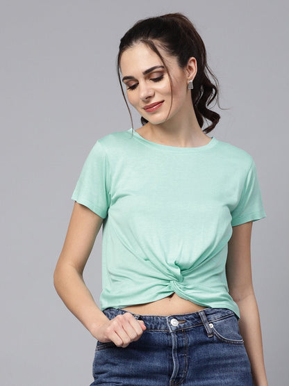 Women's Mint Knot Hem Crop Tee