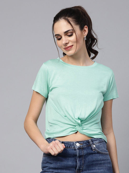 Women's Mint Knot Hem Crop Tee