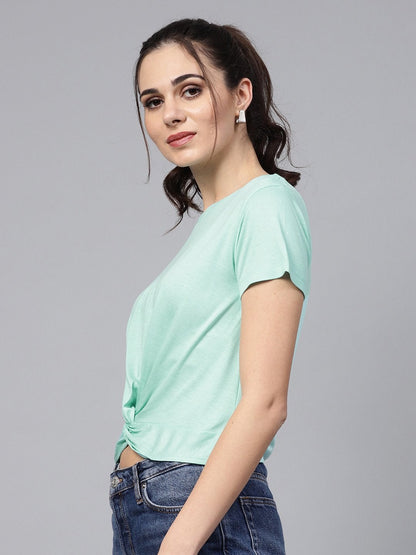 Women's Mint Knot Hem Crop Tee