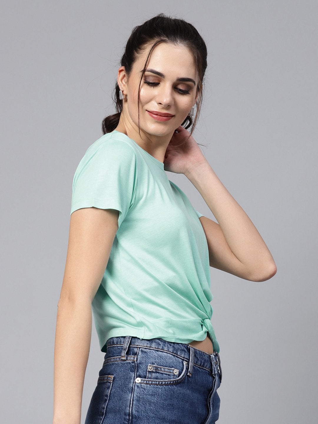 Women's Mint Knot Hem Crop Tee