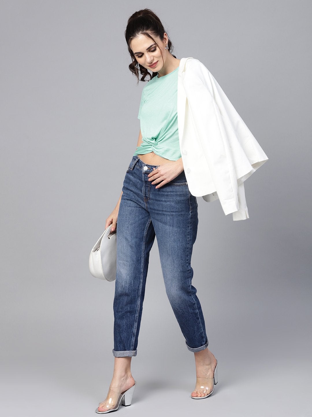 Women's Mint Knot Hem Crop Tee