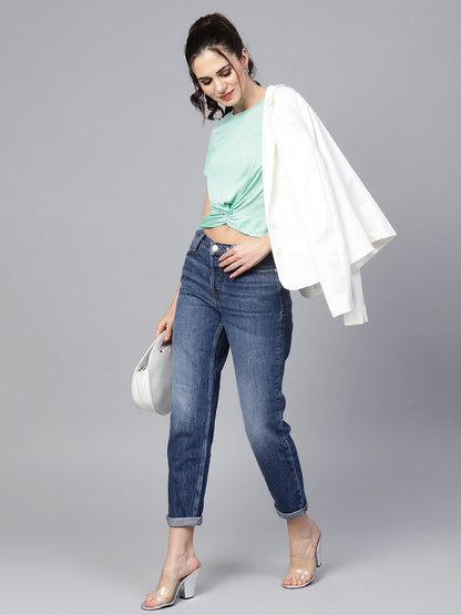 Women's Mint Knot Hem Crop Tee