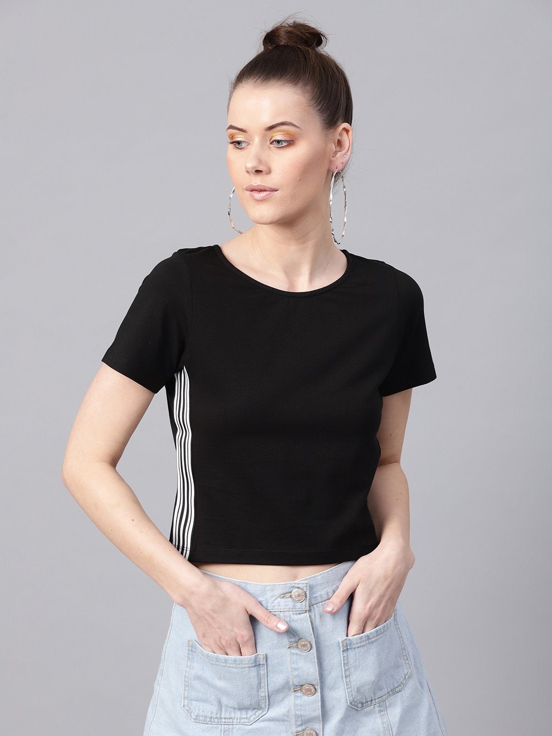 Women's Black Athleisure Tape Crop Top