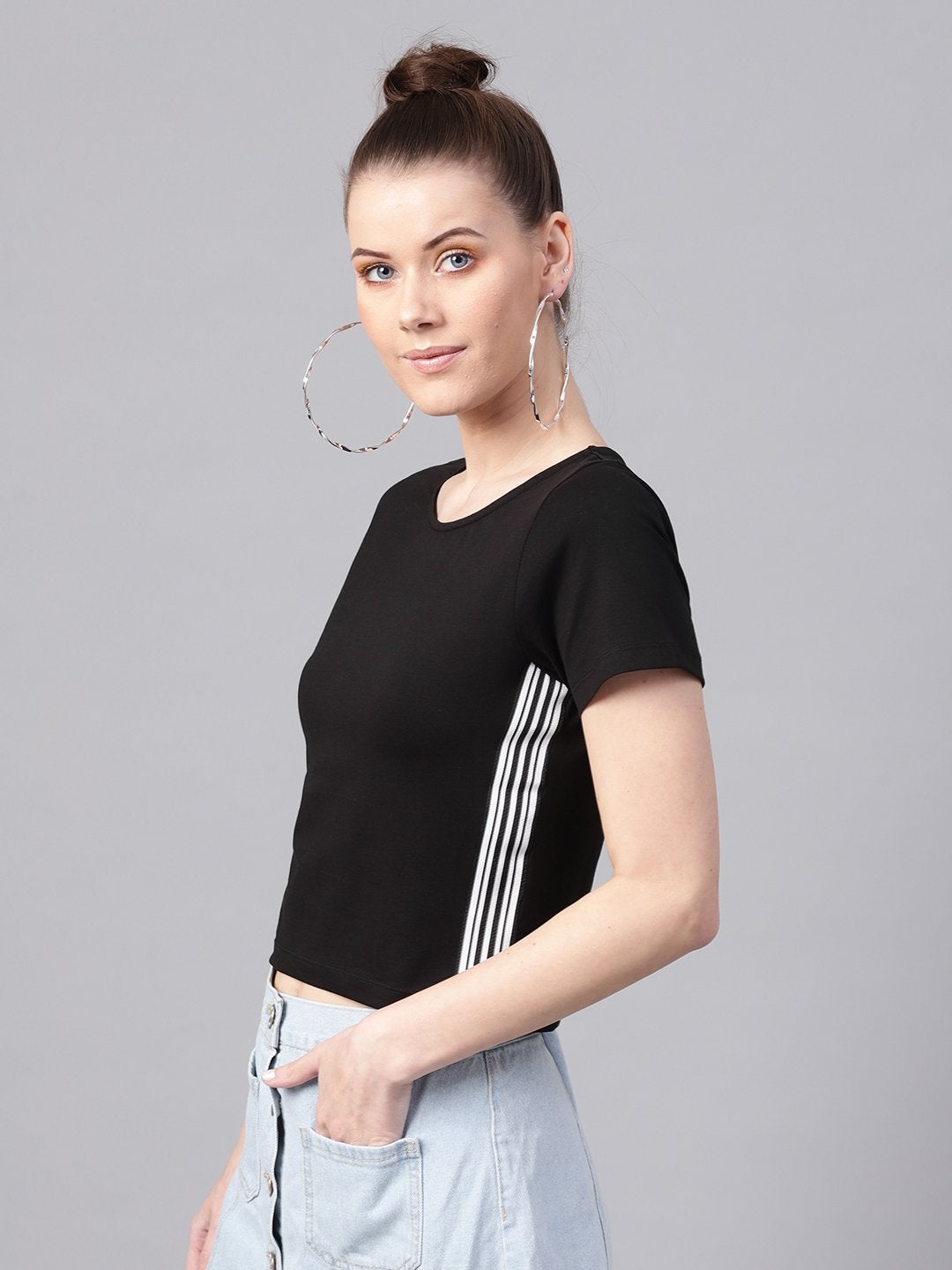 Women's Black Athleisure Tape Crop Top
