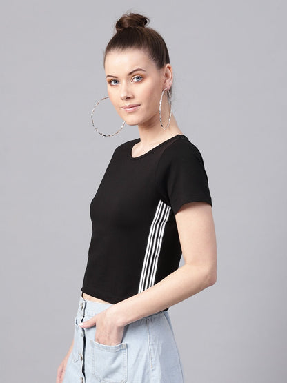 Women's Black Athleisure Tape Crop Top