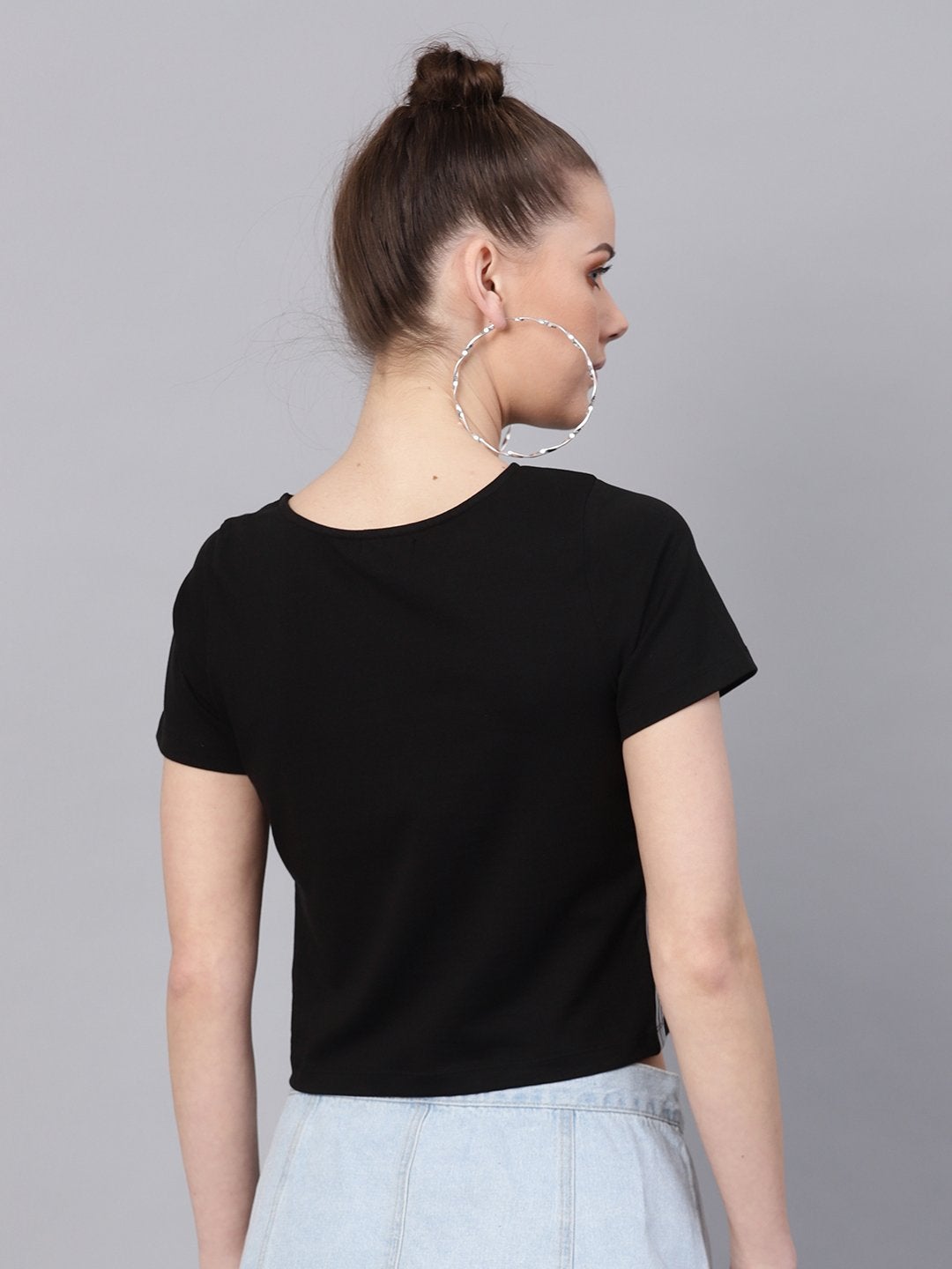 Women's Black Athleisure Tape Crop Top