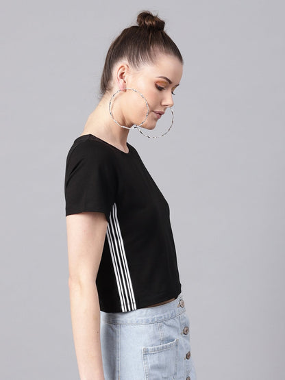 Women's Black Athleisure Tape Crop Top