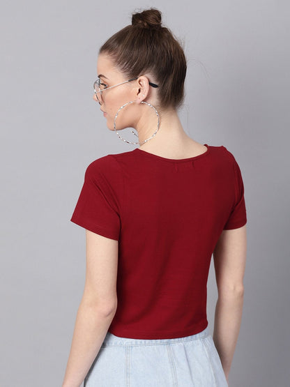 Women's Maroon Athleisure Tape Crop Top