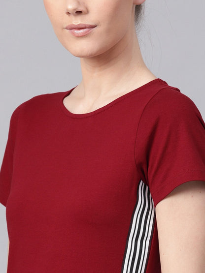 Women's Maroon Athleisure Tape Crop Top
