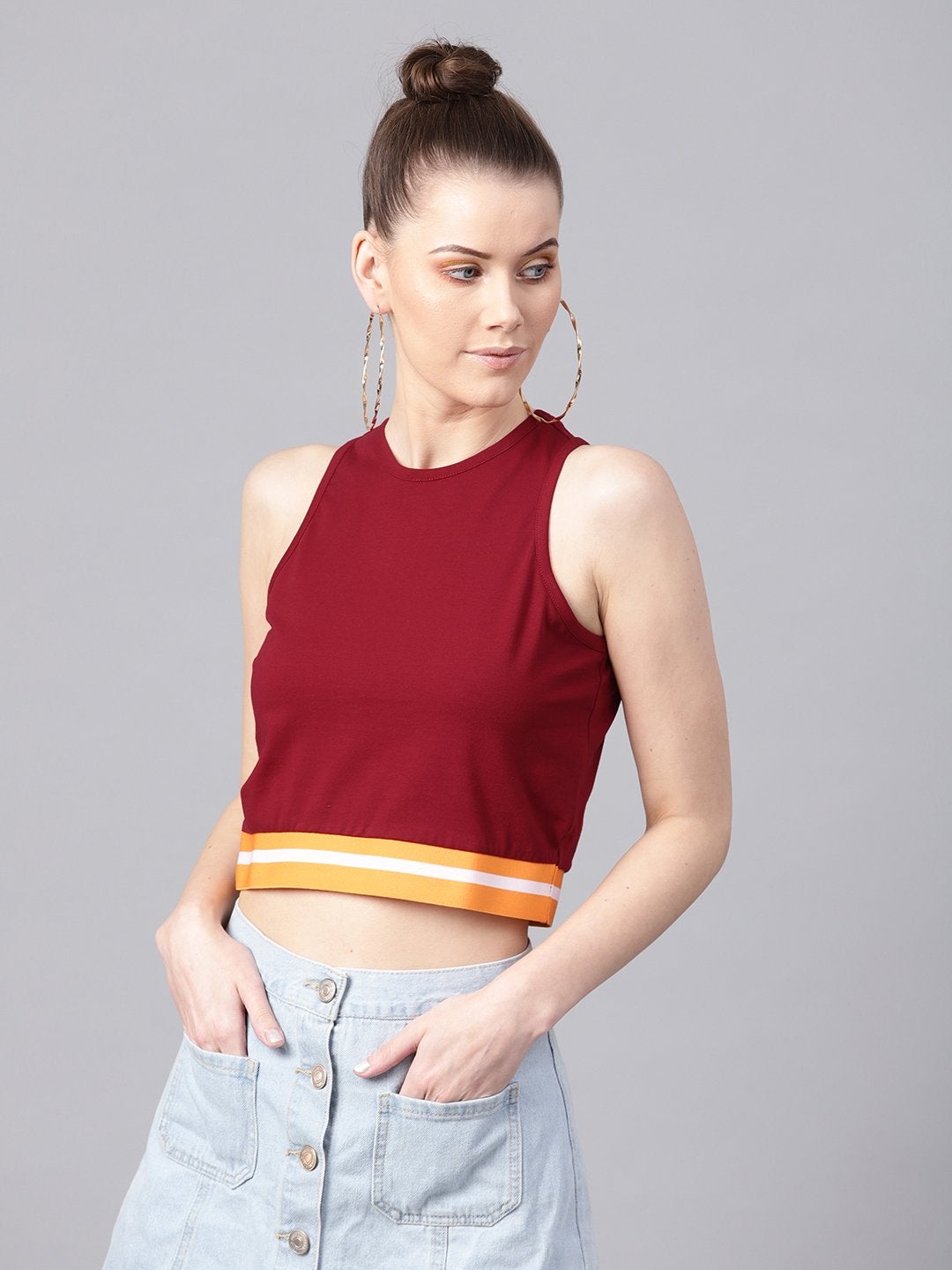 Women's Maroon Box Back Athleisure Crop Top