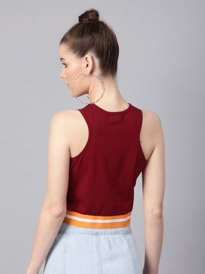 Women's Maroon Box Back Athleisure Crop Top