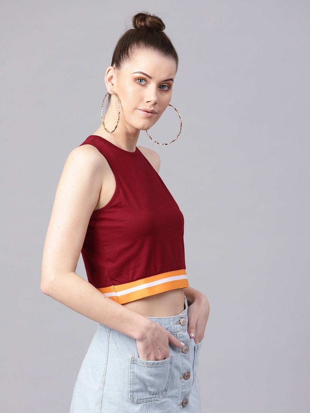 Women's Maroon Box Back Athleisure Crop Top