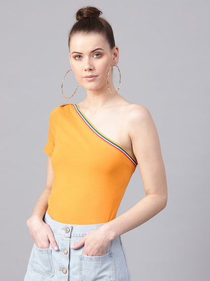 Women's Mustard One Shoulder Athleisure Top