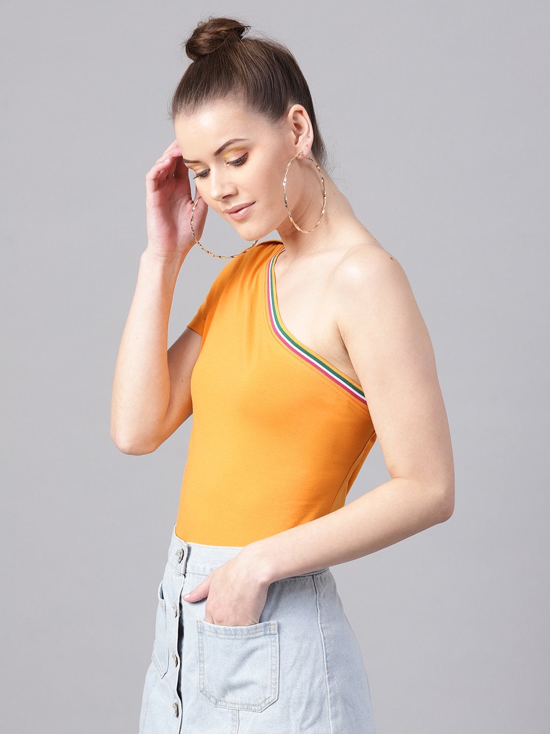 Women's Mustard One Shoulder Athleisure Top