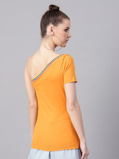 Women's Mustard One Shoulder Athleisure Top
