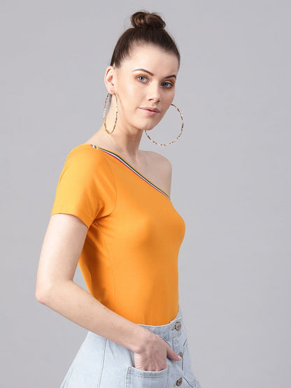 Women's Mustard One Shoulder Athleisure Top