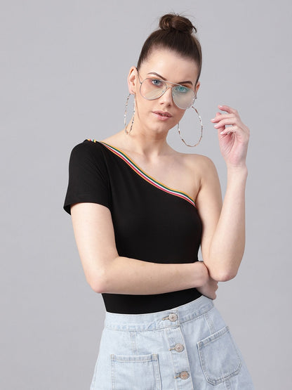 Women's Black One Shoulder Athleisure Top