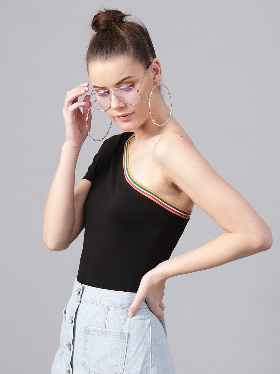 Women's Black One Shoulder Athleisure Top