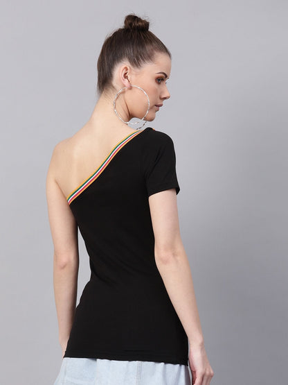Women's Black One Shoulder Athleisure Top