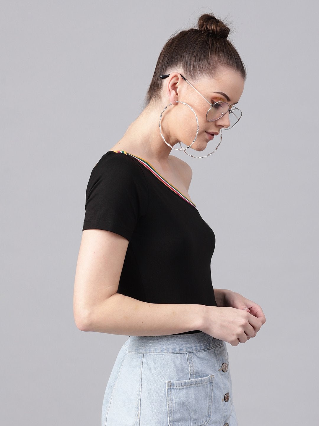 Women's Black One Shoulder Athleisure Top