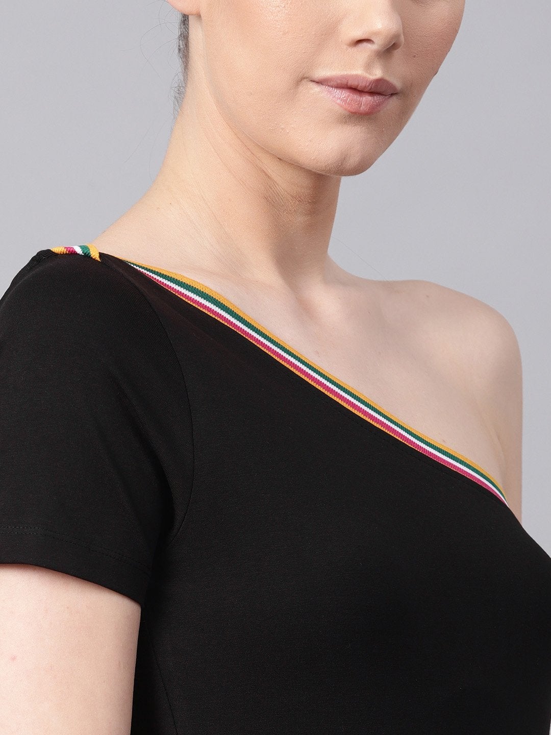 Women's Black One Shoulder Athleisure Top