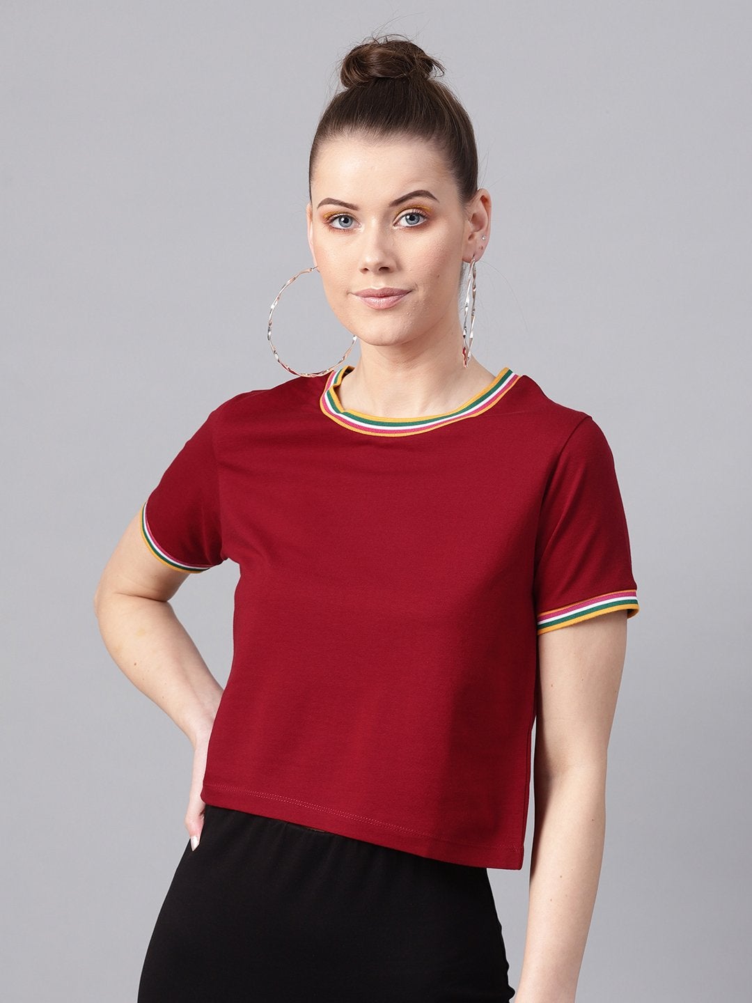 Women's Maroon Athleisure Rib Crop Top