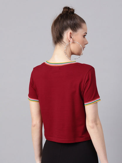 Women's Maroon Athleisure Rib Crop Top