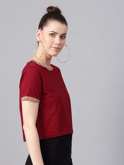 Women's Maroon Athleisure Rib Crop Top