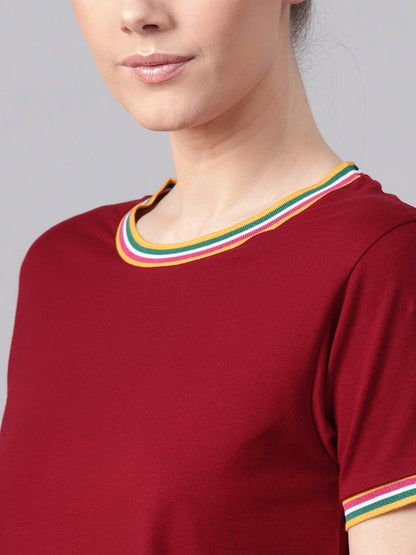 Women's Maroon Athleisure Rib Crop Top