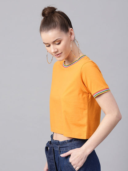 Women's Mustard Athleisure Rib Crop Top