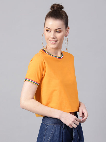 Women's Mustard Athleisure Rib Crop Top
