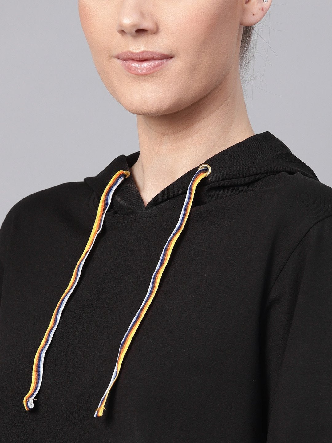Women's Black Hoddie Boxy Athleisure Crop Top