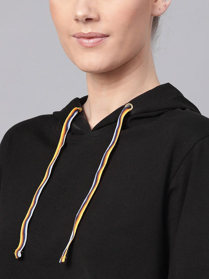 Women's Black Hoddie Boxy Athleisure Crop Top