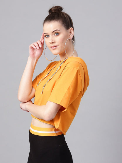 Women's Mustard Hoddie Boxy Athleisure Crop Top
