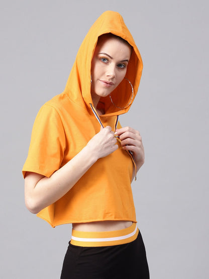 Women's Mustard Hoddie Boxy Athleisure Crop Top