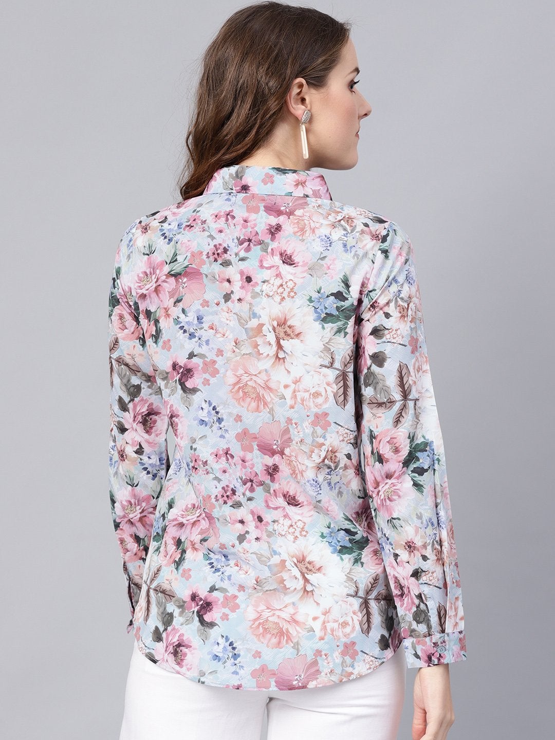 Women's Grey Floral Knot Shirt Top