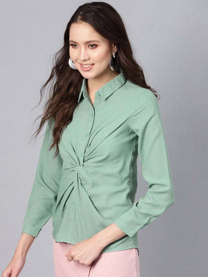 Women's Olive Front Knot Shirt Top