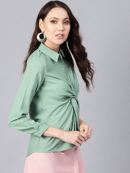 Women's Olive Front Knot Shirt Top