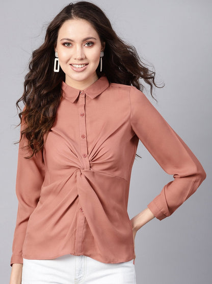 Women's Pink Front Knot Shirt Top