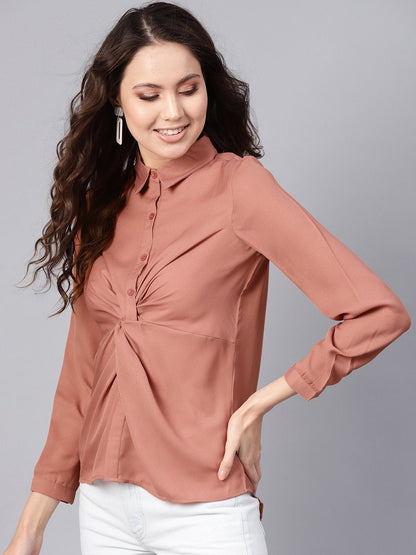 Women's Pink Front Knot Shirt Top